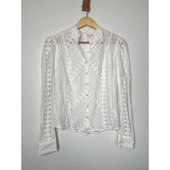 Anthropologie Meadow and Rue White Lace Button Up Blouse Size 6 Boho Romantic - Picture 1 of 4